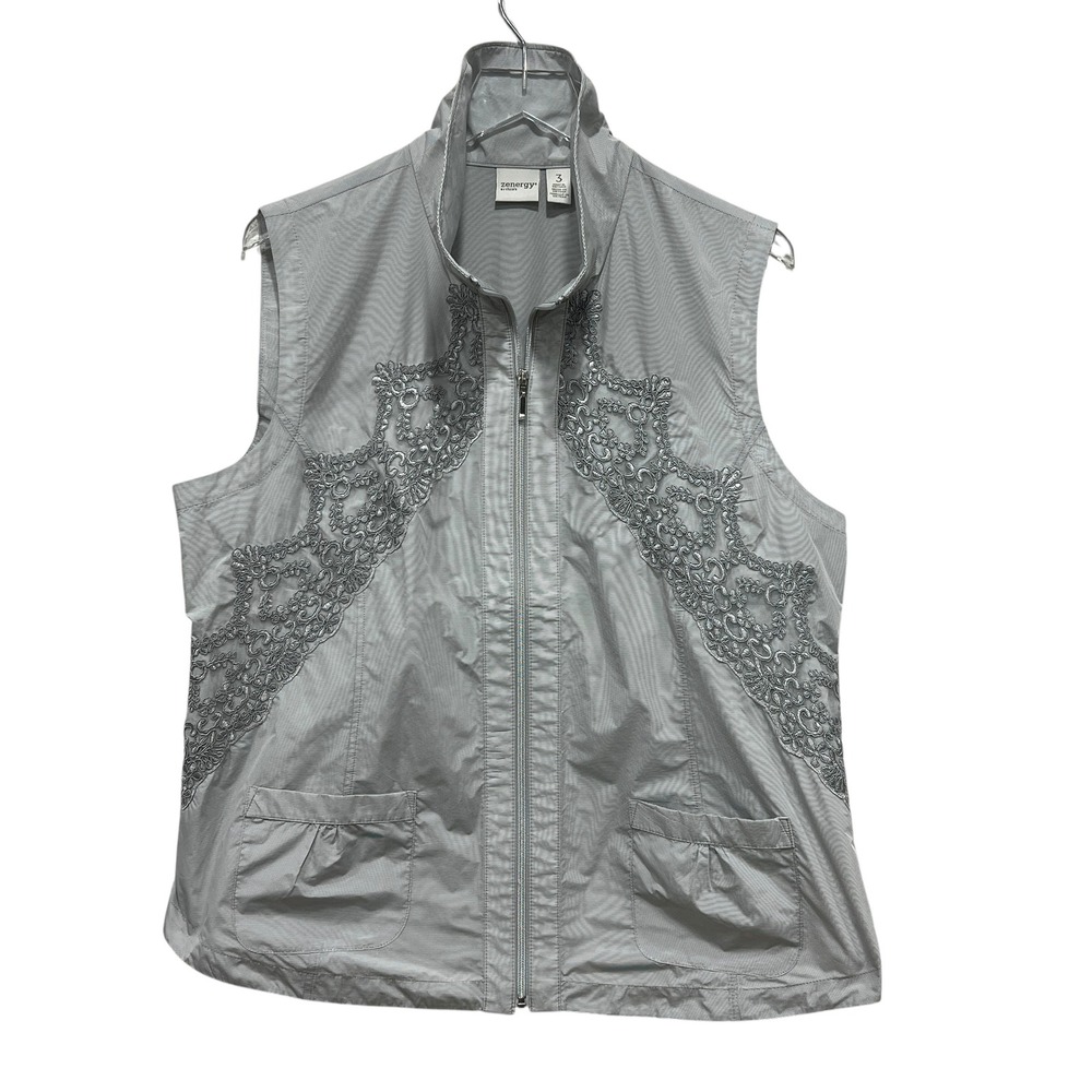 Zenergy Chicos Vest Gray Striped Lace Novelty Size 3 X-Large Golfcore Athleisure